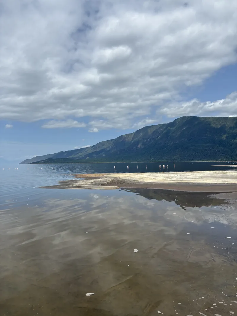 A flat calm lake.