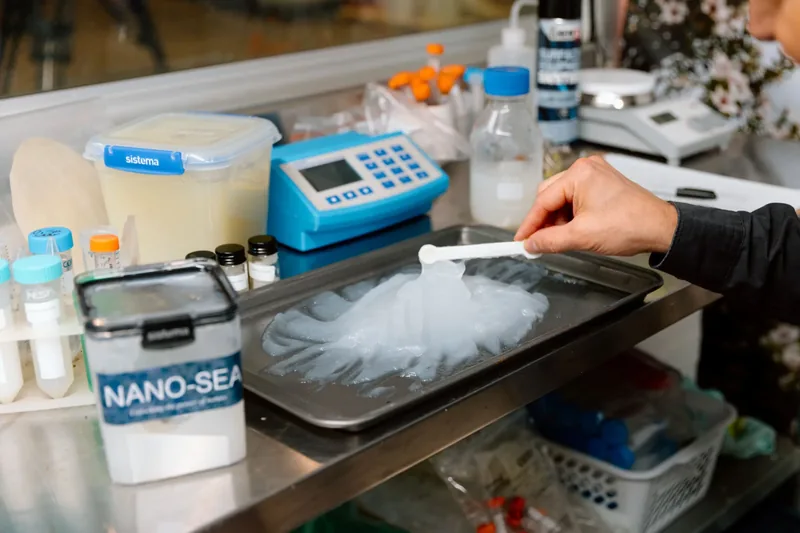 A close of of nanocellulose produced from aquaculture seaweed.