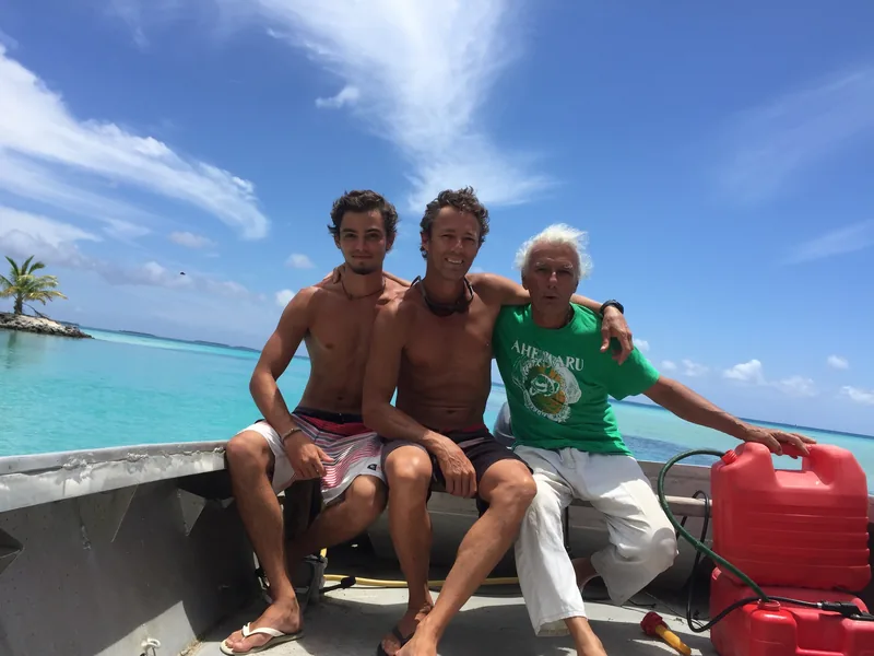 A photo of three generations of pearl farmers.