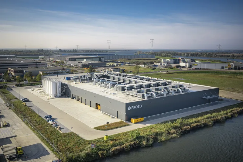 Aerial view of a large factory.