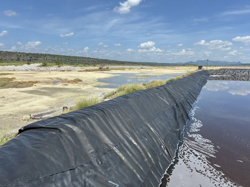 A plastic-lined pond.