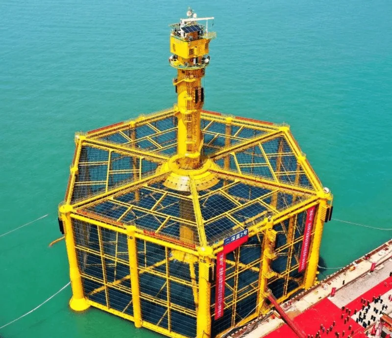 A large yellow floating cage.