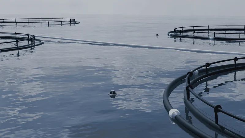 Spotter buoys beside salmon pens